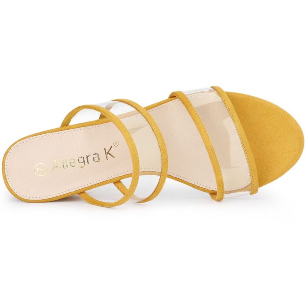 Clear Strap Block Heel Yellow Slide Sandals - Picture 5 of 6